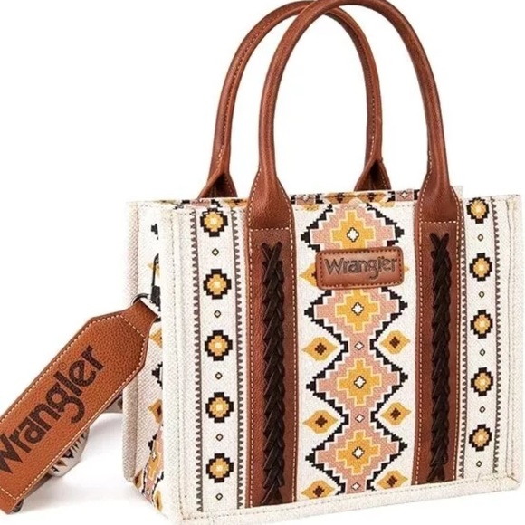 Wrangler Cream and Brown Tote with Geometric Embroidery - Picture 2 of 5